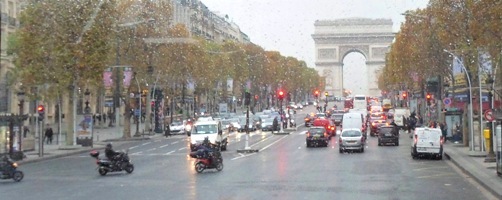 View of Arc de Triomphe on a rainy day
