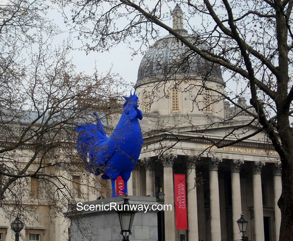 Blue Rooster on sculpture platform in London’s Trafalgar Square