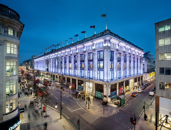 SELFRIDGES London East Corner at Night - Photo Credit: Andrew Meredth